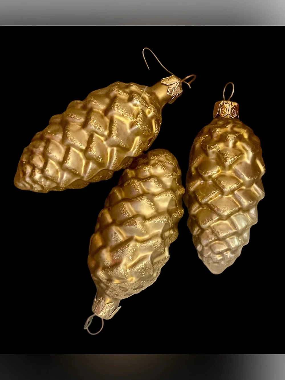 Vintage Pinecone Christmas Ornament Gold Glitter 3.25  Cottagecore Holiday